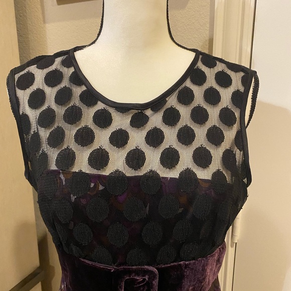NWOT “NANETTE LEPORE” PURPLE VELVET BLACK POLKA DOT SLEEVELESS TOP – SZ 6 - Picture 3 of 13